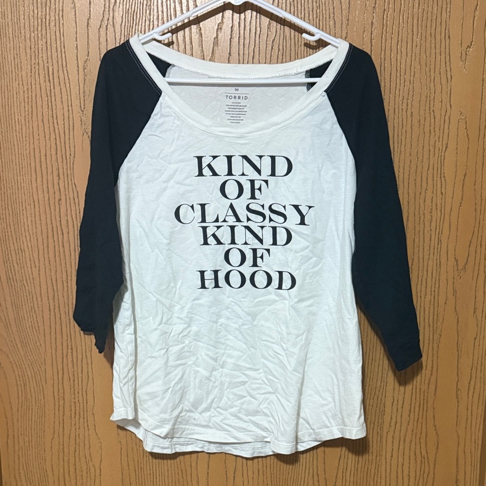 Torrid Black and White 3/4 Sleeve Tee